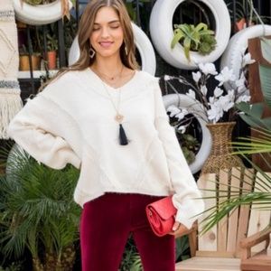 Cream Round Neck Long Sleeve Tassel Sweater
